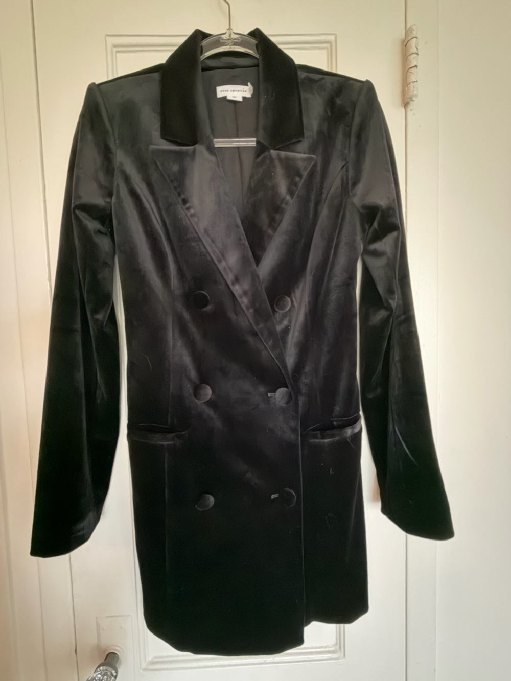 Good American Black Velvet Double-Breasted Blazer XS